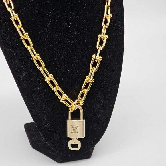 Auth Louis Vuitton Lock & Key w/Unbranded 925 Pure Silver Gold Plated Necklace - Picture 3 of 16